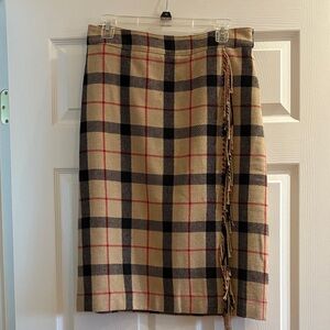 Talbots Tan and Black Plaid Pencil Skirt